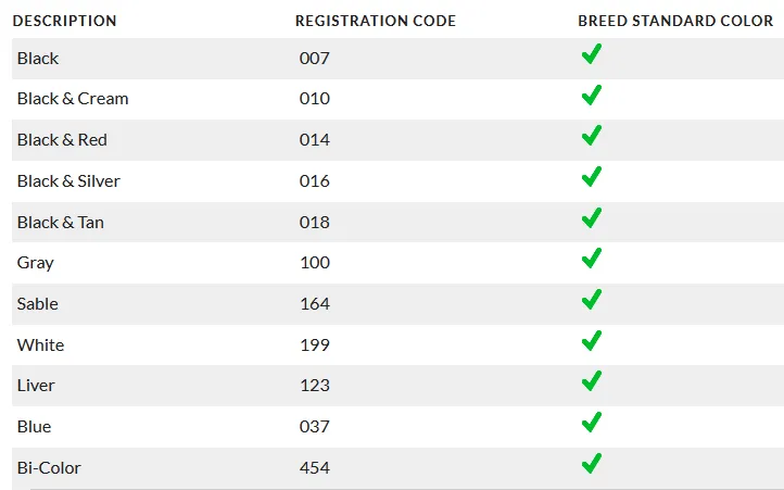 German Shepherd standard colors which are acceptable for AKC(American Kennel Club).